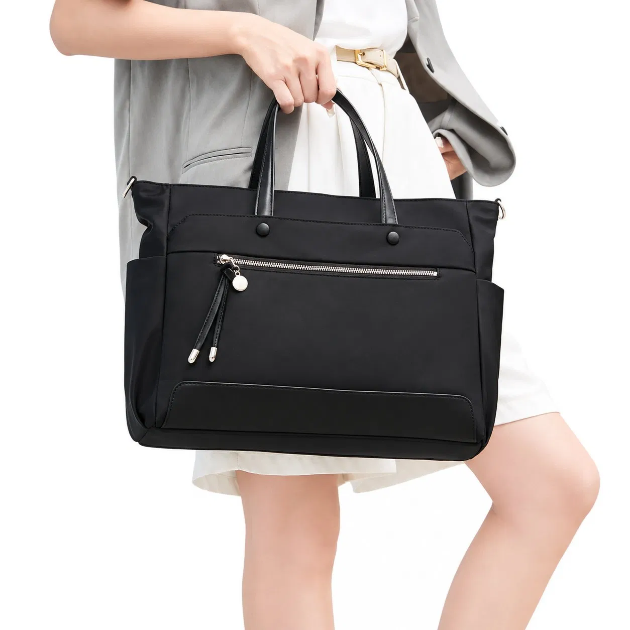 Custom Waterproof Nylon Laptop Tote Shoulder Bag for Women with Detachable Strap
