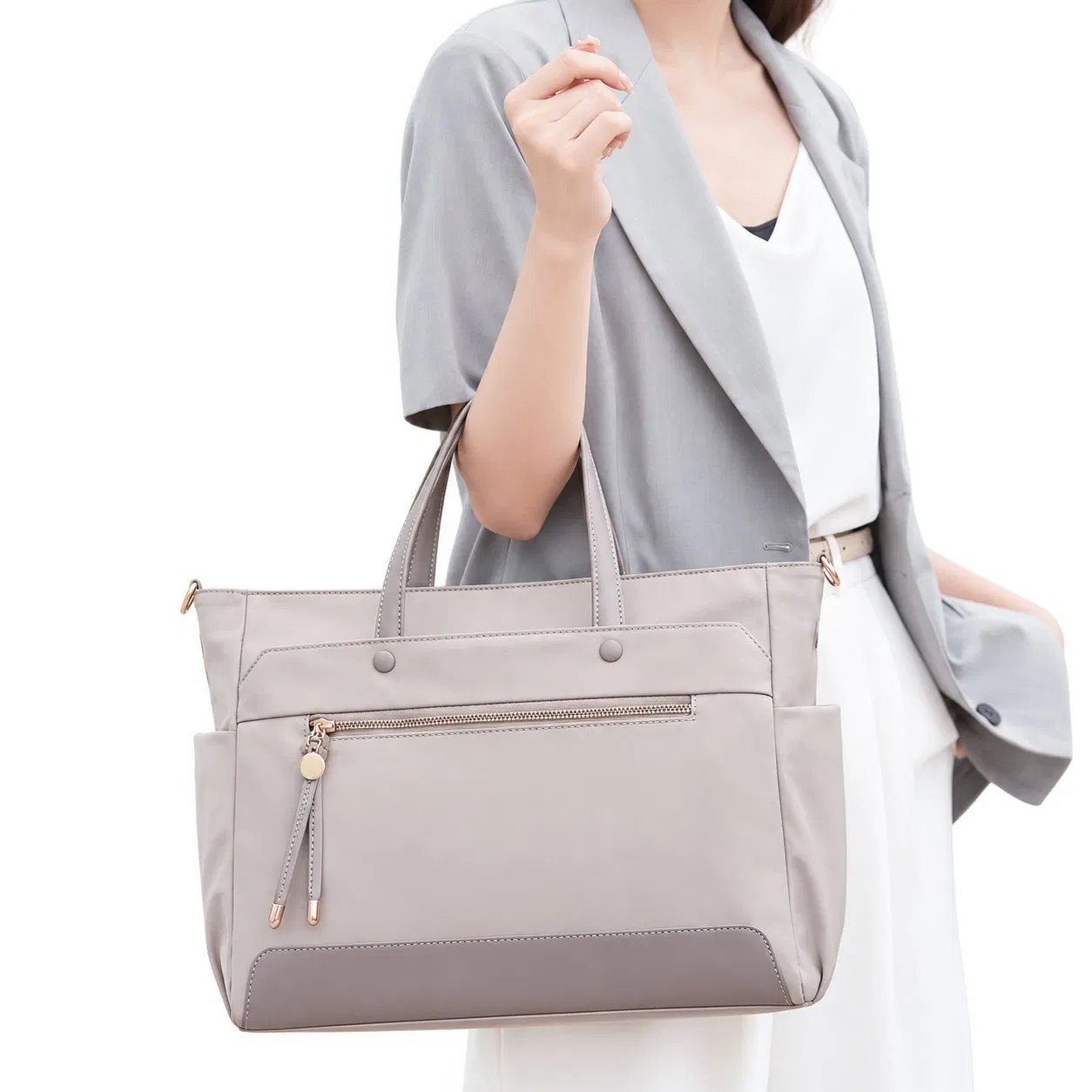 Custom Waterproof Nylon Laptop Tote Shoulder Bag for Women with Detachable Strap