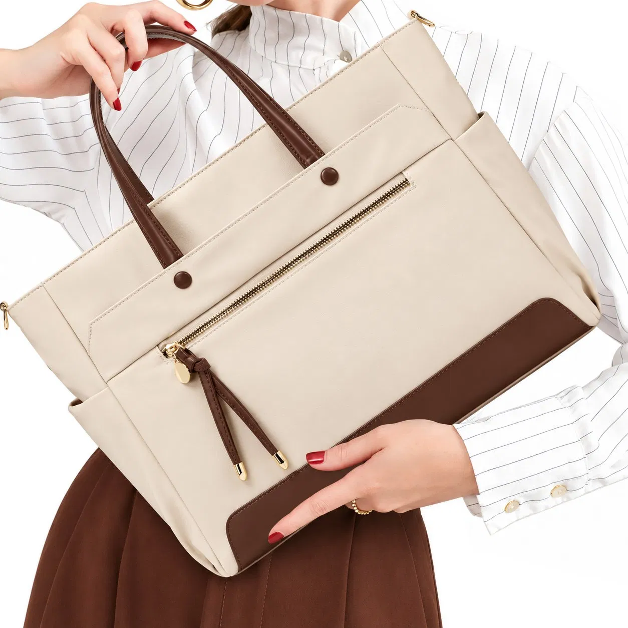 Custom Waterproof Nylon Laptop Tote Shoulder Bag for Women with Detachable Strap