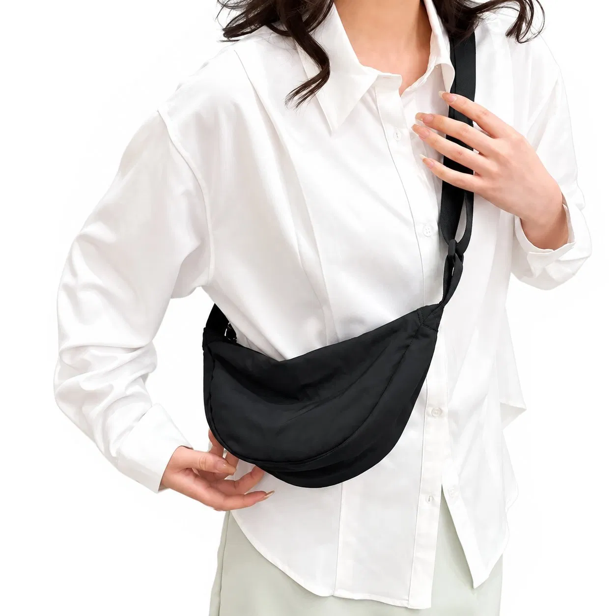 Custom Polyester Half Moon Shoulder Crossbody Bag for Women with Adjustable Strap for Travel and Daily Use