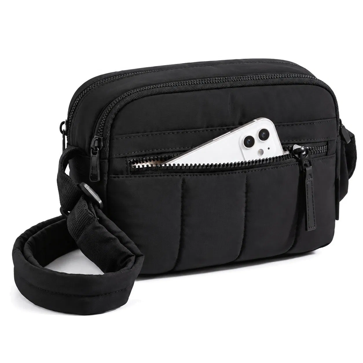 Custom Puffy Quilted Crossbody Shoulder Bag with Zipper Compartments for Everyday Travel