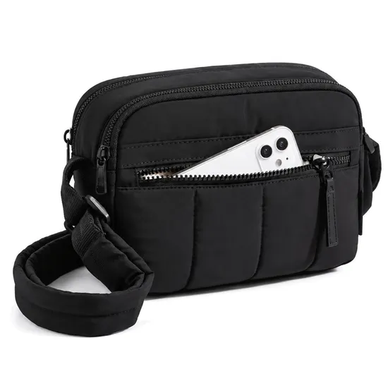 Custom Puffy Quilted Crossbody Shoulder Bag with Zipper Compartments for Everyday Travel