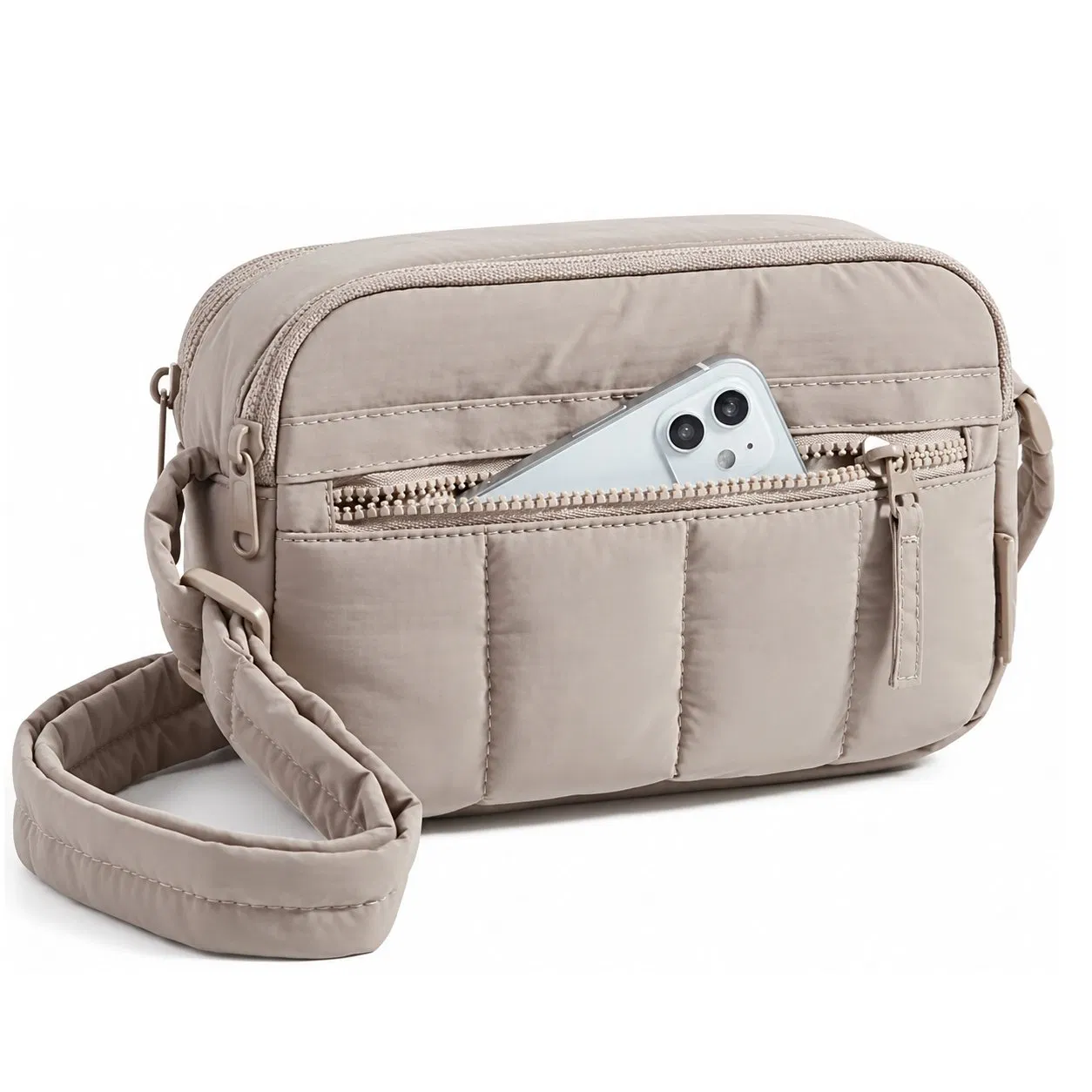 Custom Polyester Puffy Quilted Crossbody Shoulder Bag with Secure Zipper for Travel