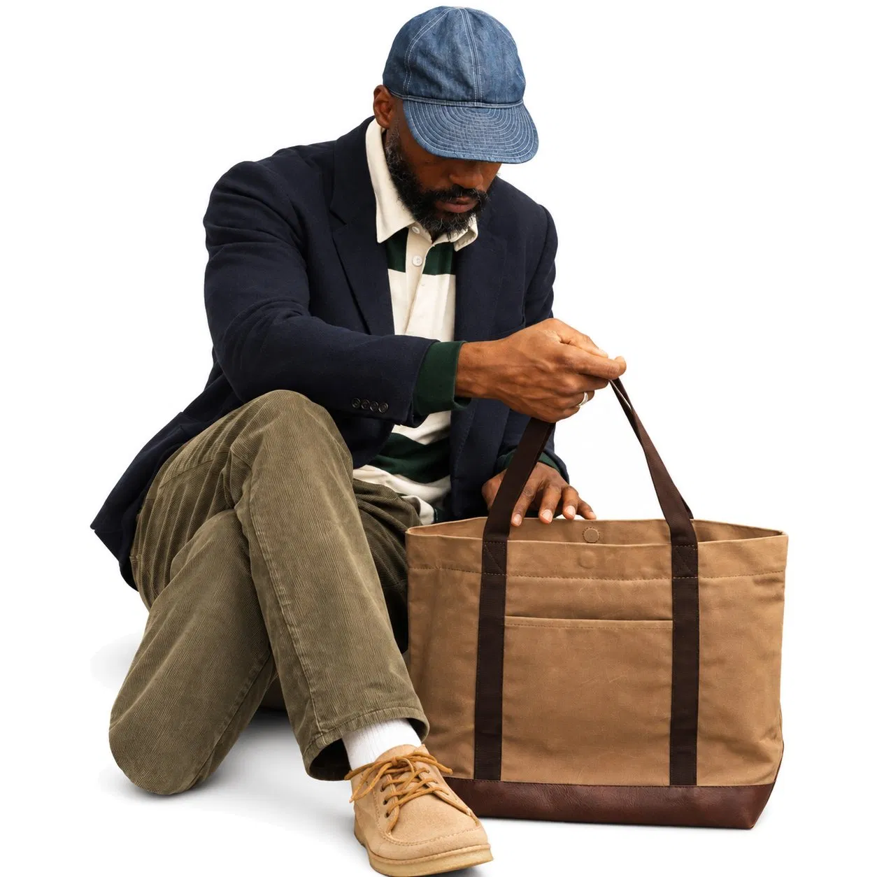 Custom Waxed Canvas Tote Bag with Leather Base and Padded Laptop Sleeve