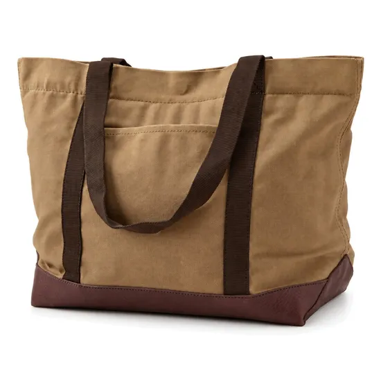 Custom Waxed Canvas Tote Bag with Leather Base and Padded Laptop Sleeve