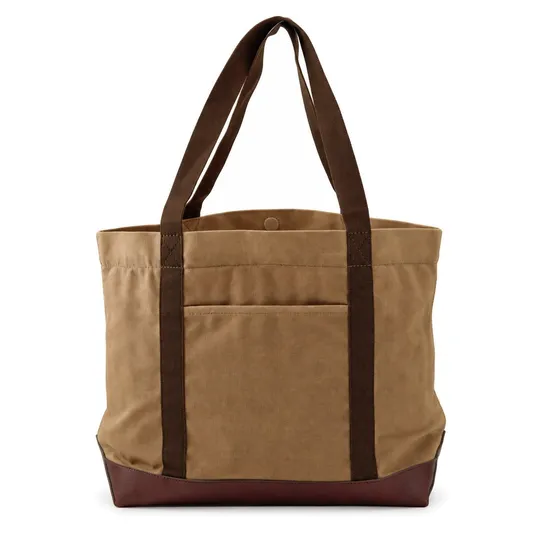 Custom Waxed Canvas Tote Bag with Leather Base and Padded Laptop Sleeve