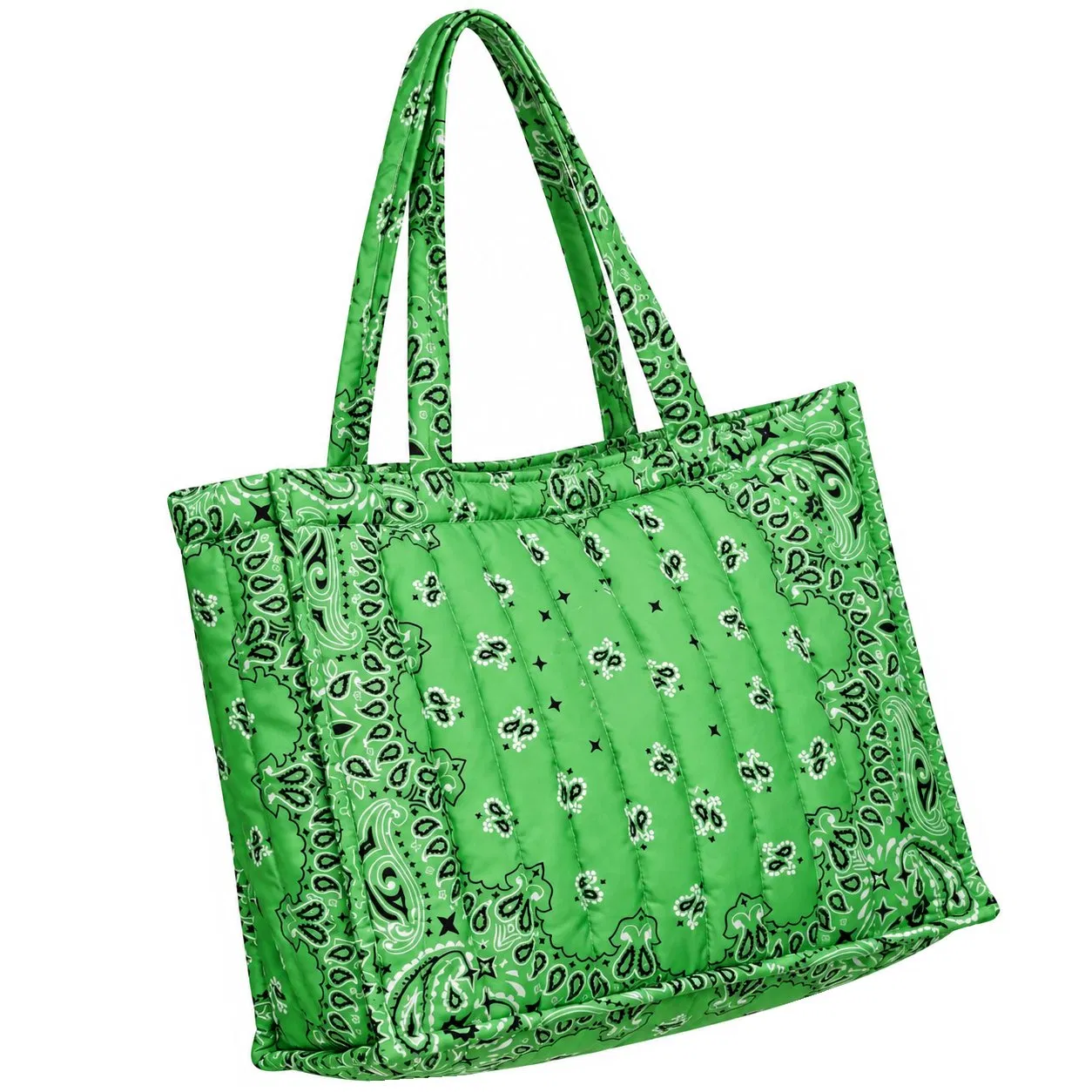 Custom Lightweight Quilted Nylon Tote Bag with Shoulder Straps for Travel Beach Shopping