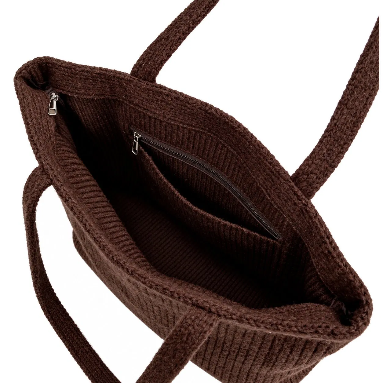 Custom Logo Soft Knitted Tote Bag for Women with Front Zipper Pocket