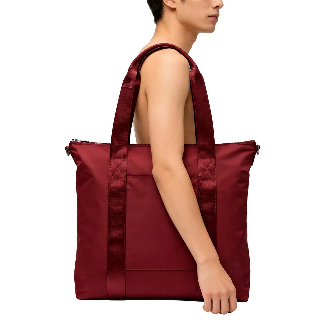 Lightweight Waterproof Nylon Tote Bag for Women with Zipper and Shoulder Straps