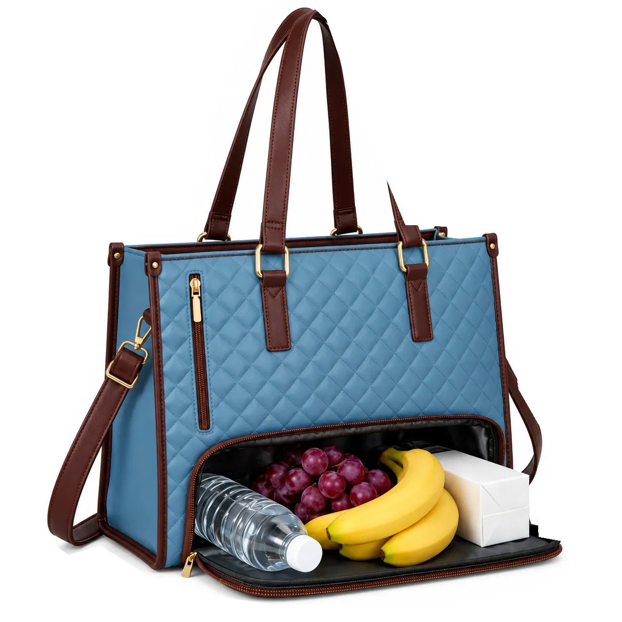 Women Canvas Quilted Laptop Tote Bag with Insulated Lunch Compartment for Work Picnic