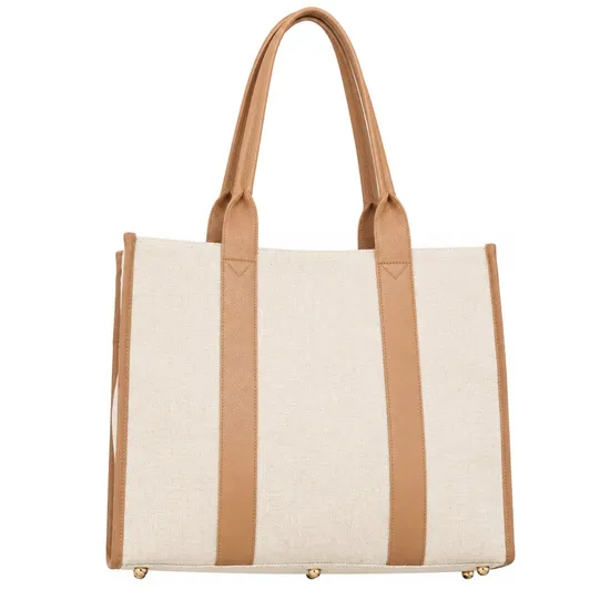 Custom Logo Canvas Zipper Tote Bag with Letter Decoration for Women
