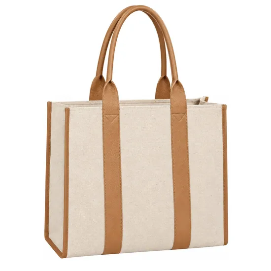 Custom Logo Canvas Zipper Tote Bag with Letter Decoration for Women