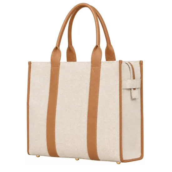 Custom Logo Canvas Zipper Tote Bag with Letter Decoration for Women