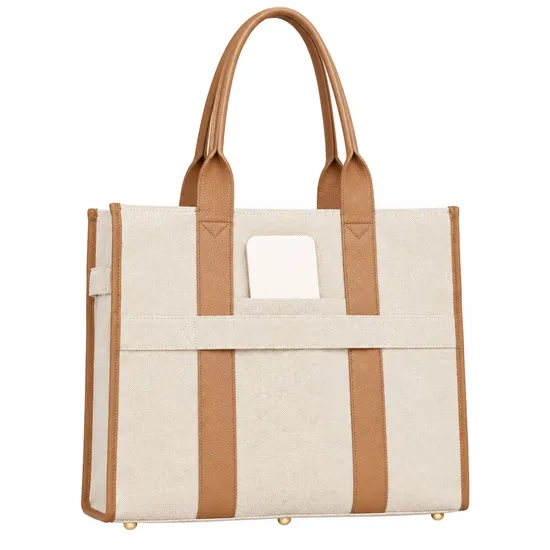 Custom Logo Canvas Zipper Tote Bag with Letter Decoration for Women
