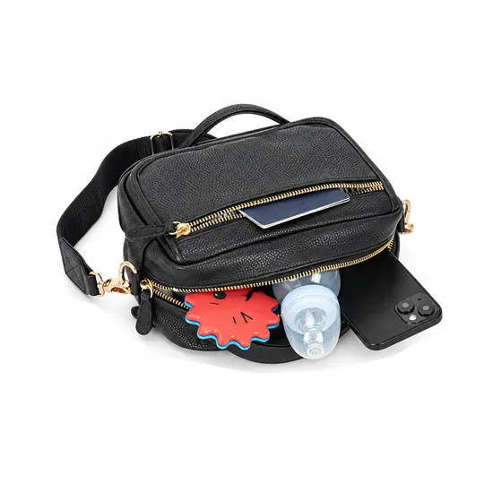 Custom Logo PU Leather Diaper Shoulder Bag with Waterproof Baby Changing Mat