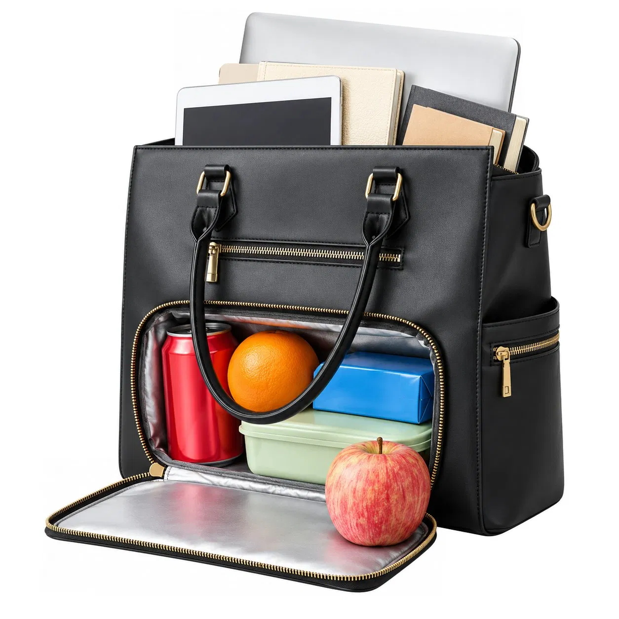 Fashionable PU Insulated Lunch Tote Bag for Office and Picnic