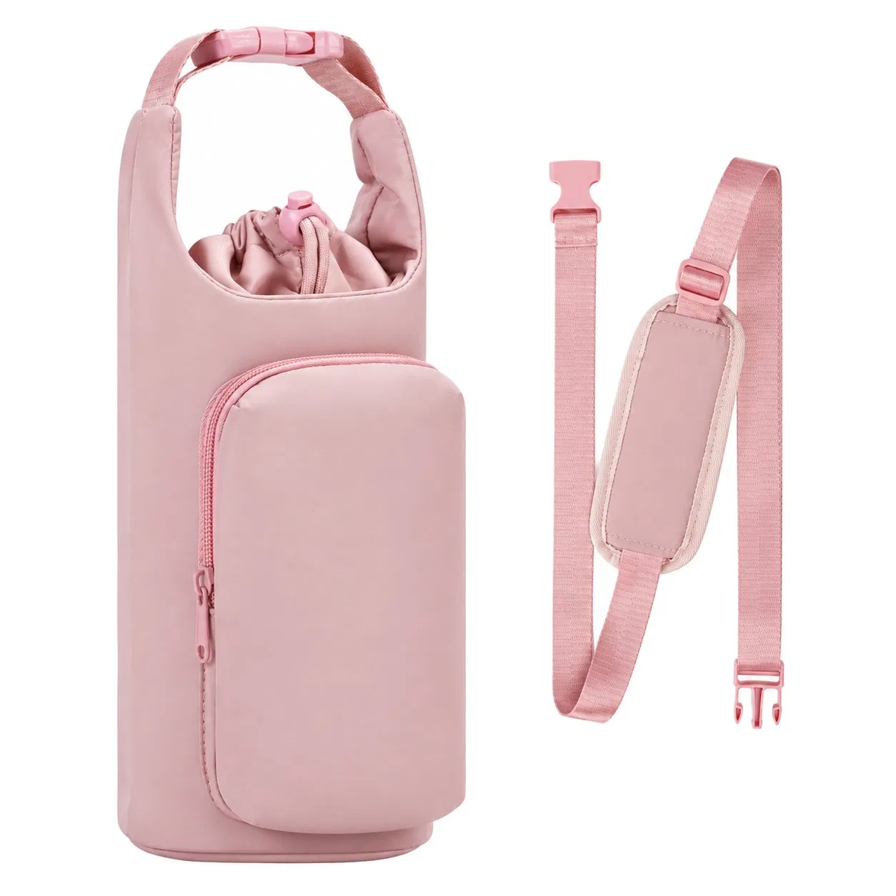 Insulated 32oz Water Bottle Carrier Sling Bag with Phone Pocket and Adjustable Shoulder Strap