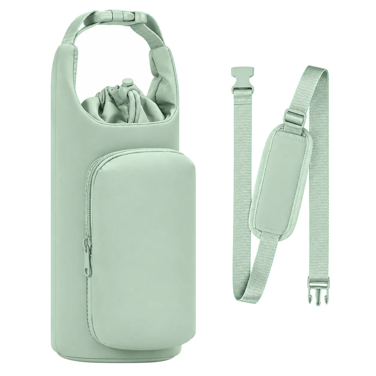 Insulated 32oz Water Bottle Carrier Sling Bag with Phone Pocket and Adjustable Shoulder Strap