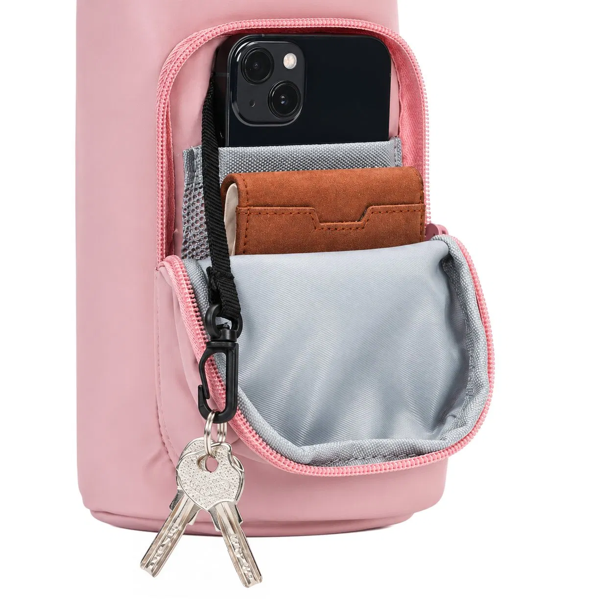 Insulated 32oz Water Bottle Carrier Sling Bag with Phone Pocket and Adjustable Shoulder Strap