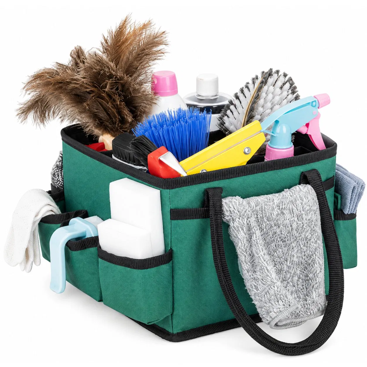 Housekeepers Cleaning Tool Organizer Tote Bag with Multiple Pockets and Portable Polyester Design