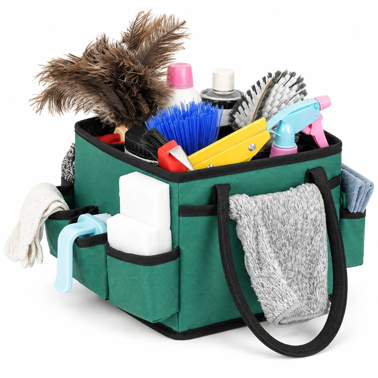 Housekeepers Cleaning Tool Organizer Tote Bag with Multiple Pockets and Portable Polyester Design