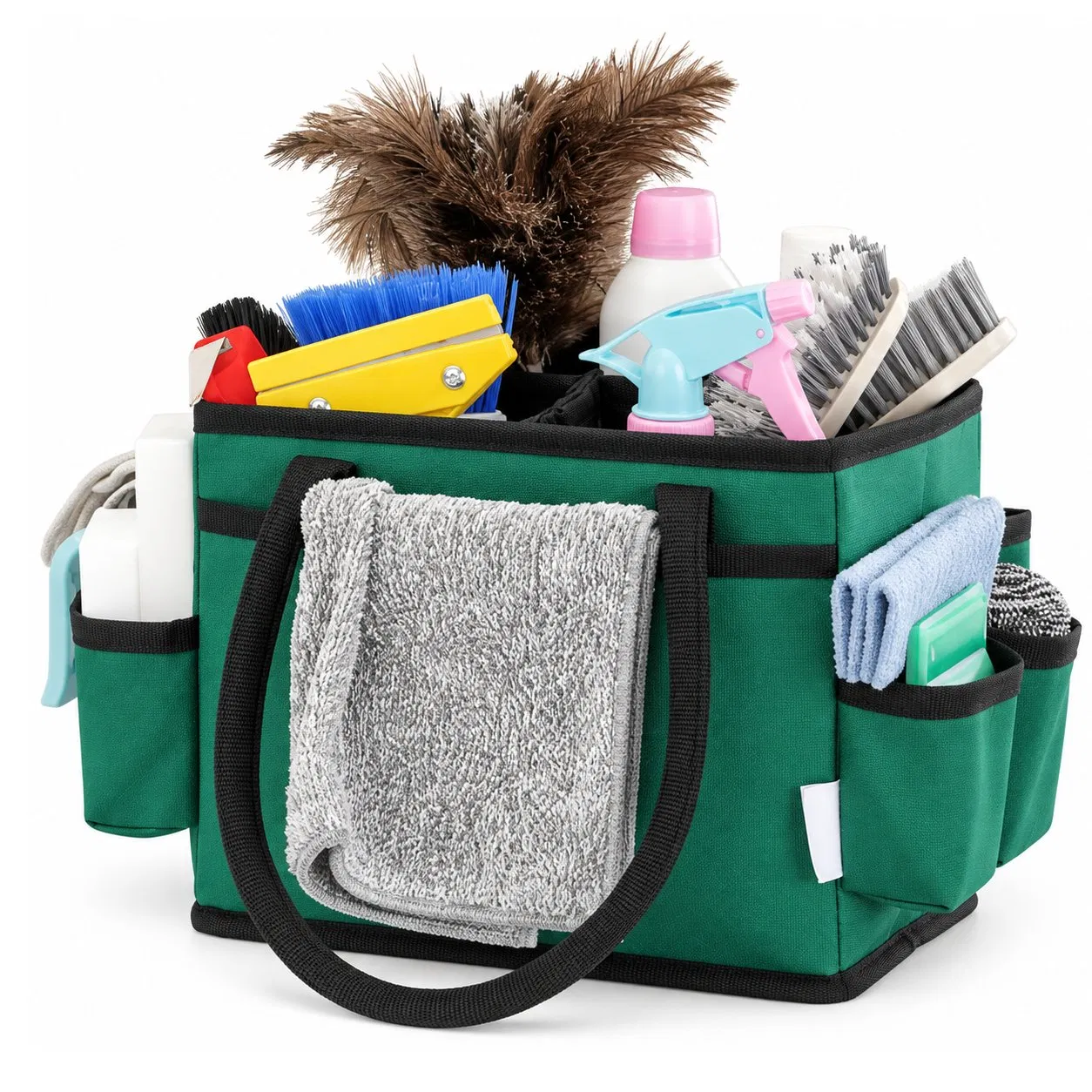 Housekeepers Cleaning Tool Organizer Tote Bag with Multiple Pockets and Portable Polyester Design