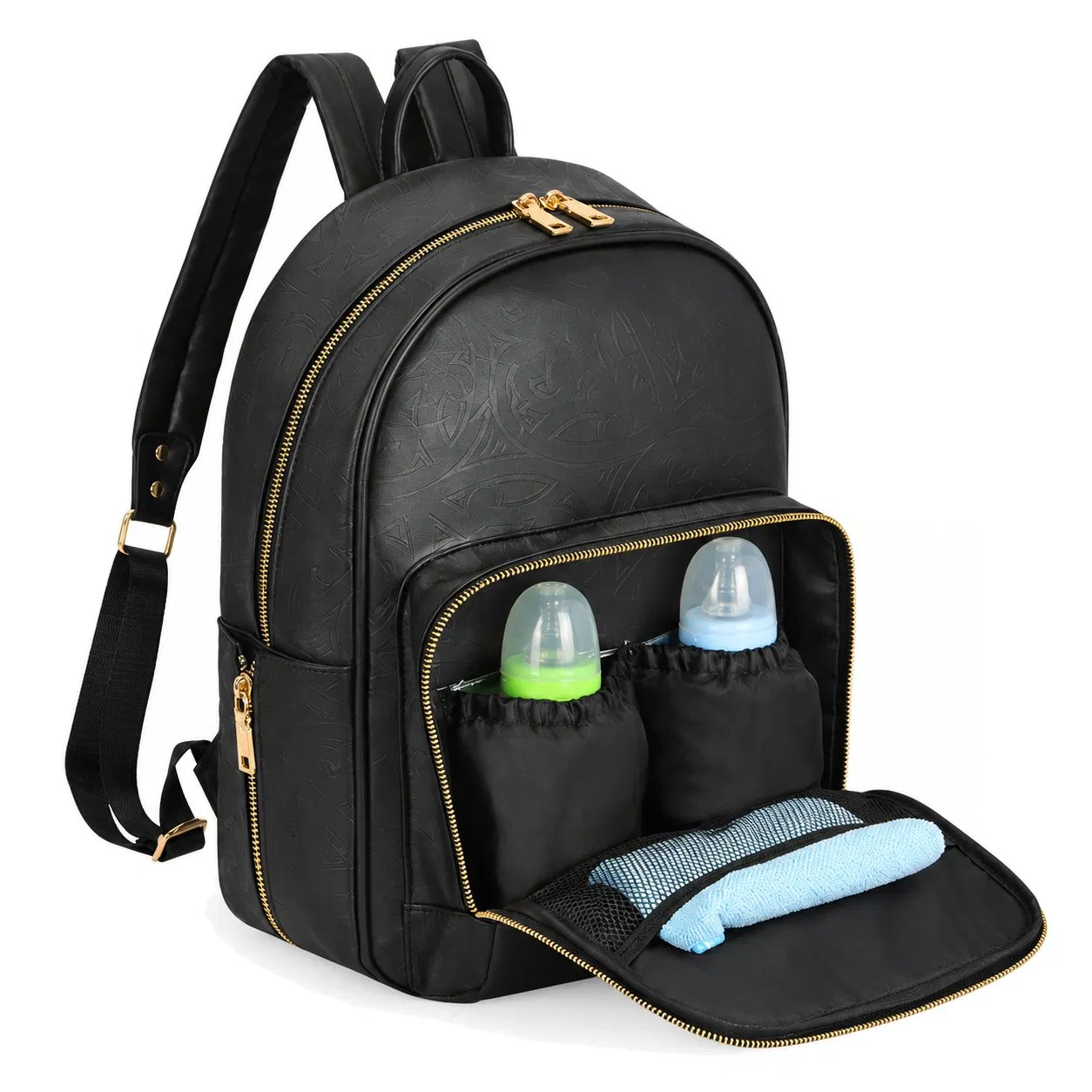 Custom Multi Pocket PU Diaper Backpack with Adjustable Straps for Travel