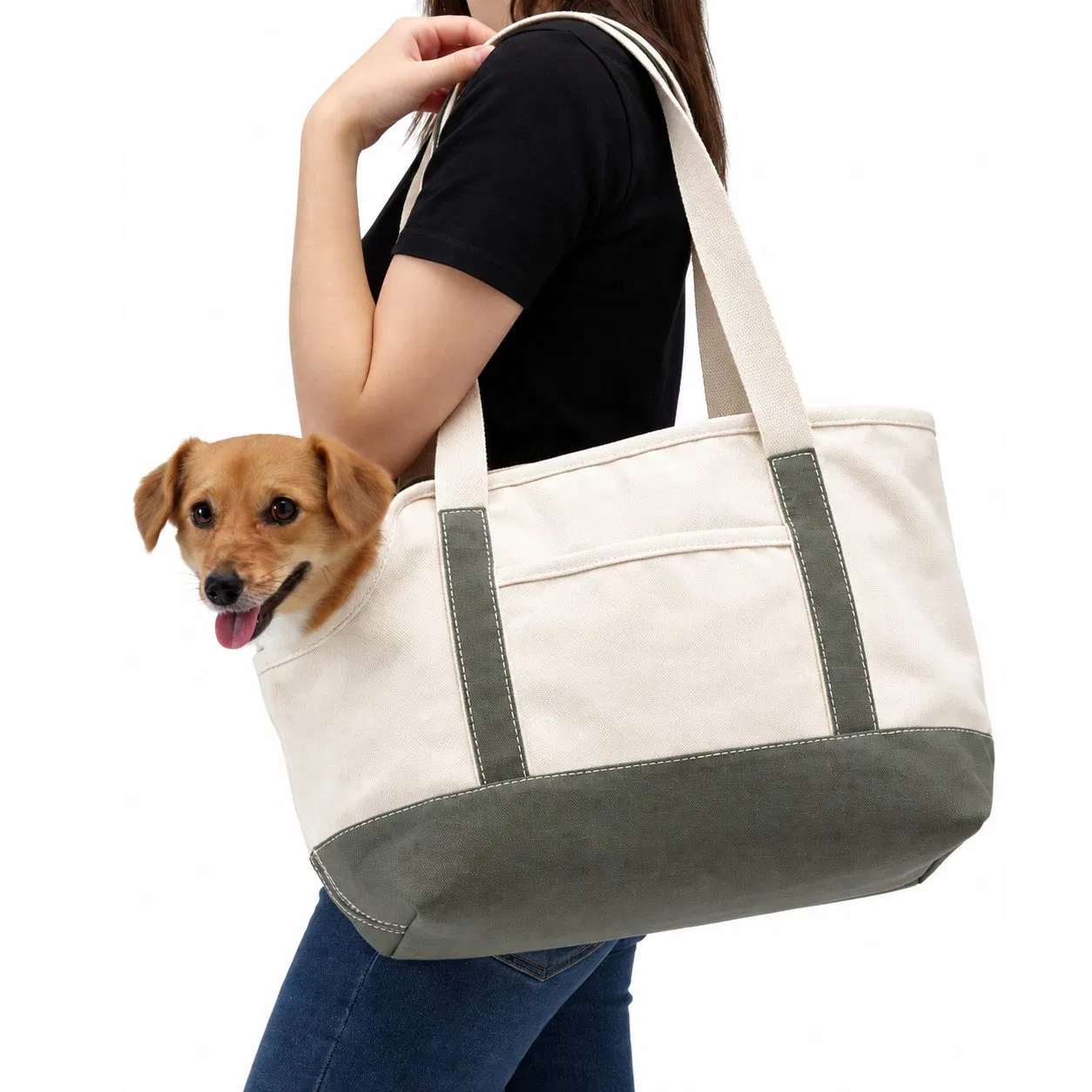 Custom Canvas Pet Tote Carrier with Adjustable Straps and Breathable Design