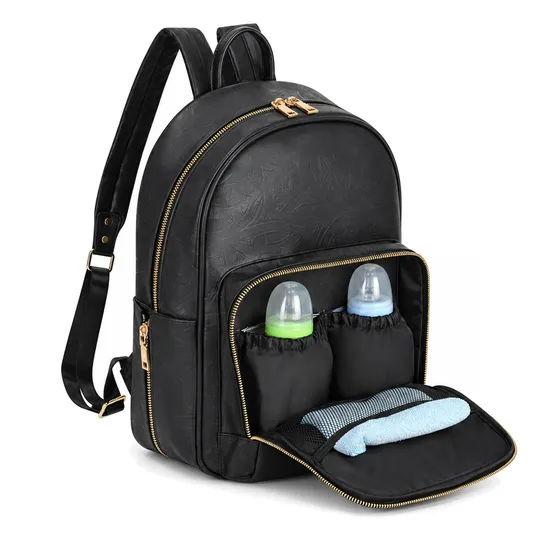 Custom PU Leather Diaper Backpack Waterproof Multi Pocket Baby Mommy Nappy Bag