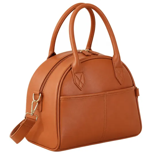 Portable PU Leather Insulated Lunch Cooler Tote Bag with PEVA Lining for Picnic