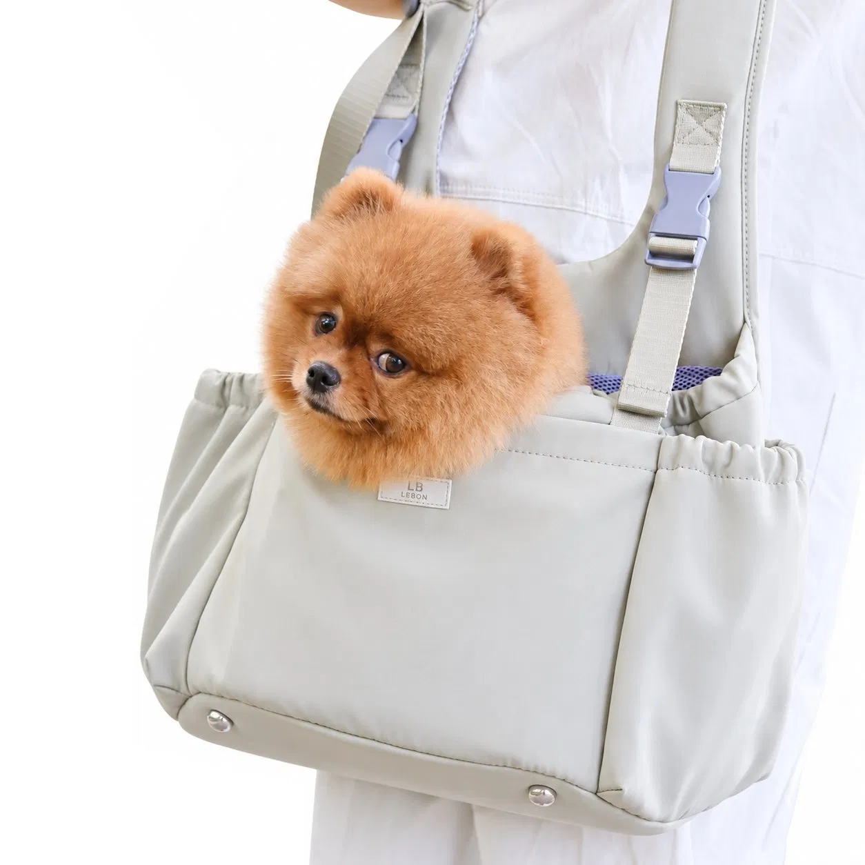 Lightweight Nylon Pet Crossbody Carrier Bag with Adjustable Mesh Opening and Padded Strap