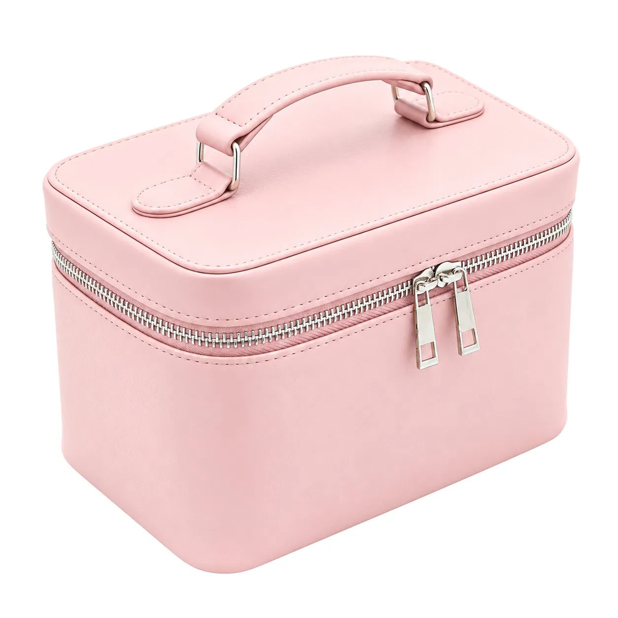 Quilted Leather Makeup Bag Portable Cosmetic Organizer with Soft Handle