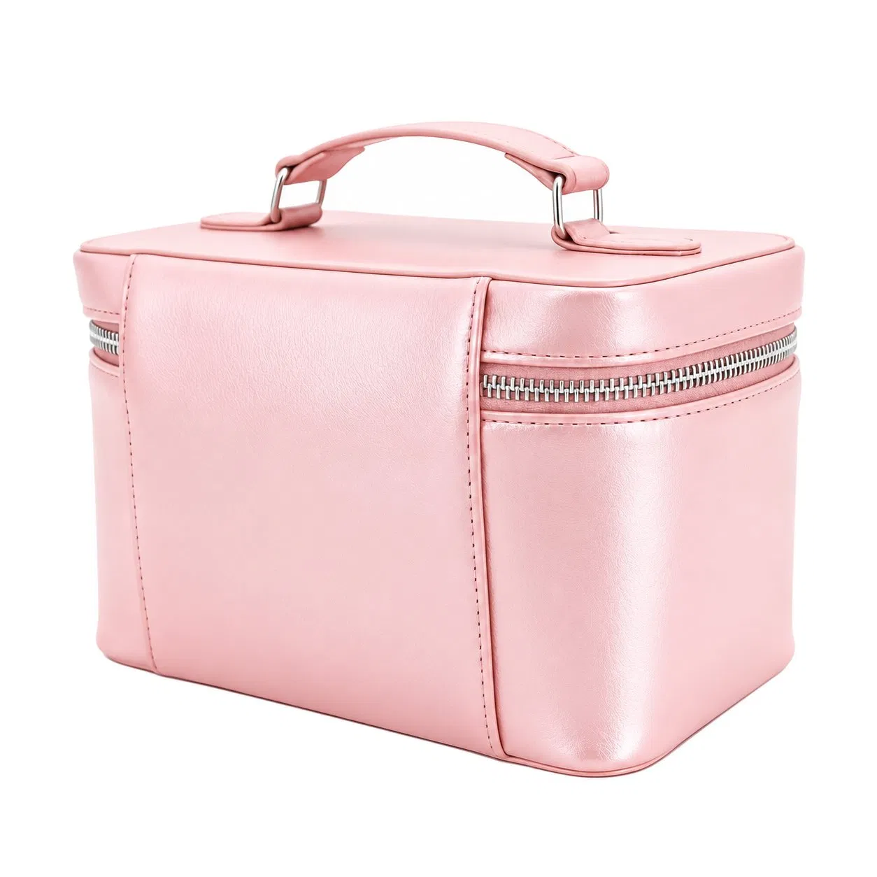Quilted Leather Makeup Bag Portable Cosmetic Organizer with Soft Handle