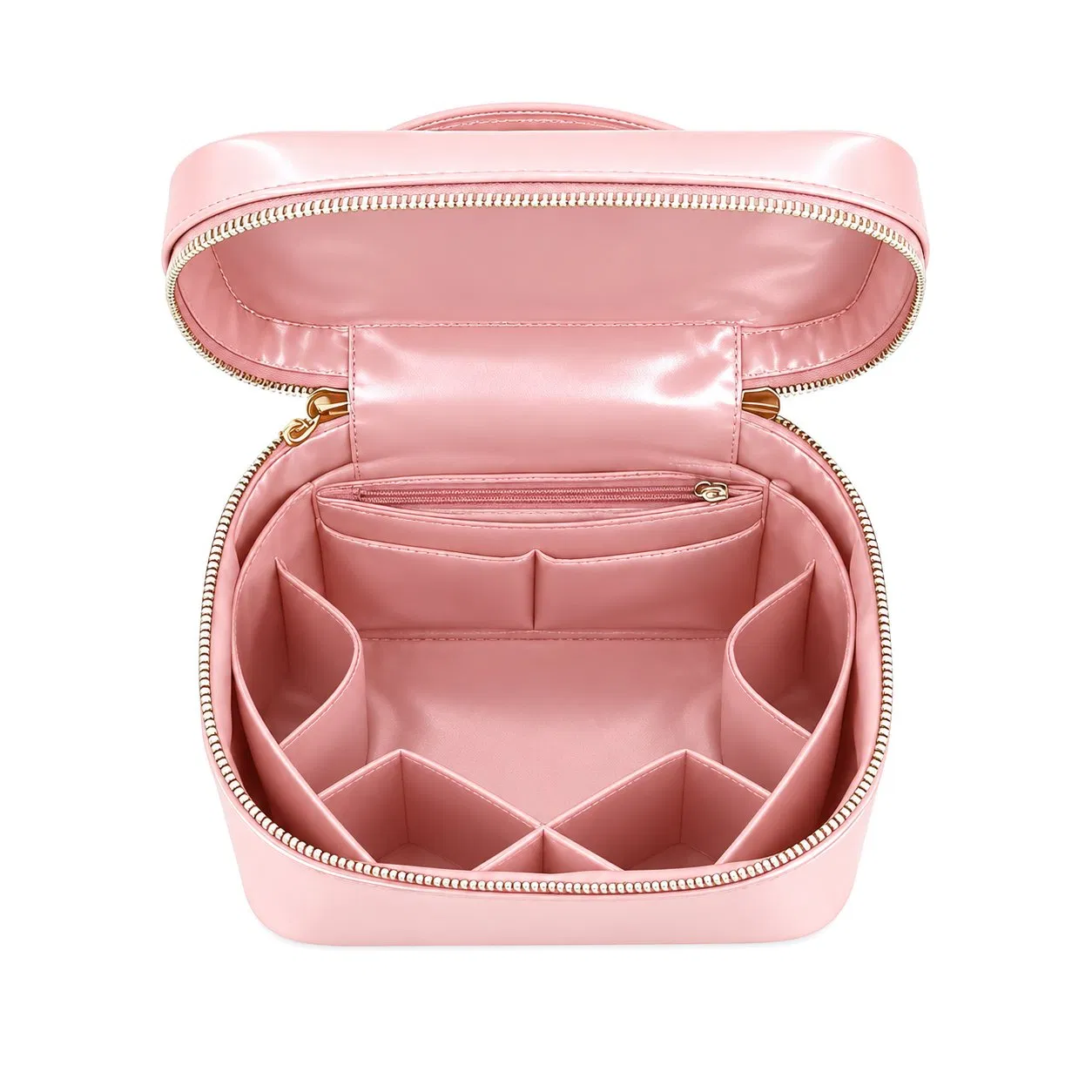 Quilted Leather Makeup Bag Portable Cosmetic Organizer with Soft Handle