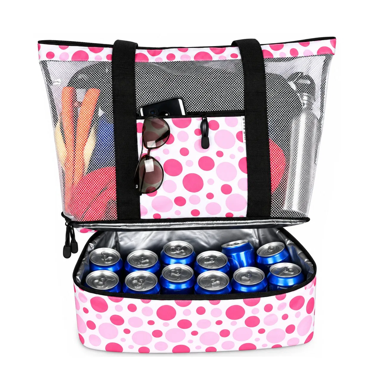 Polyester Mesh Beach Tote Bag for Women with Zipper Closure