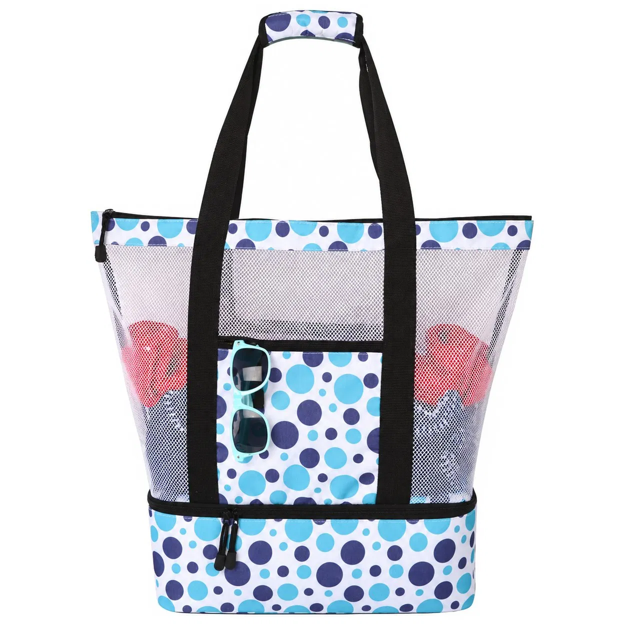 Polyester Mesh Beach Tote Bag for Women with Zipper Closure