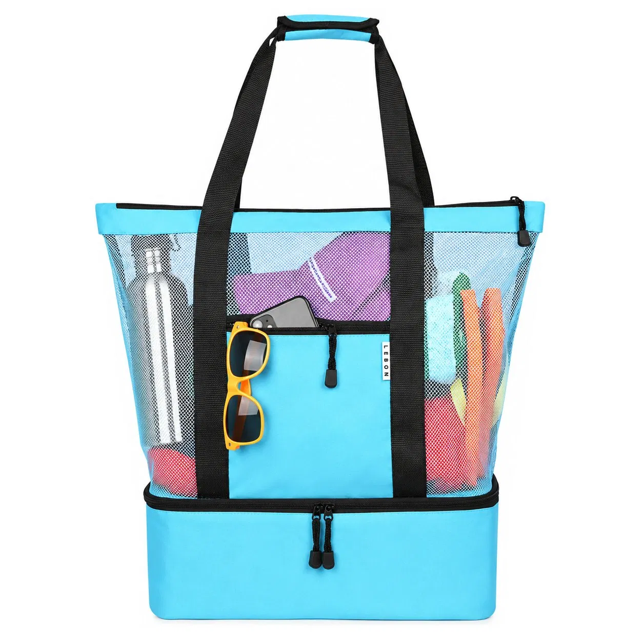 Polyester Mesh Beach Tote Bag for Women with Zipper Closure