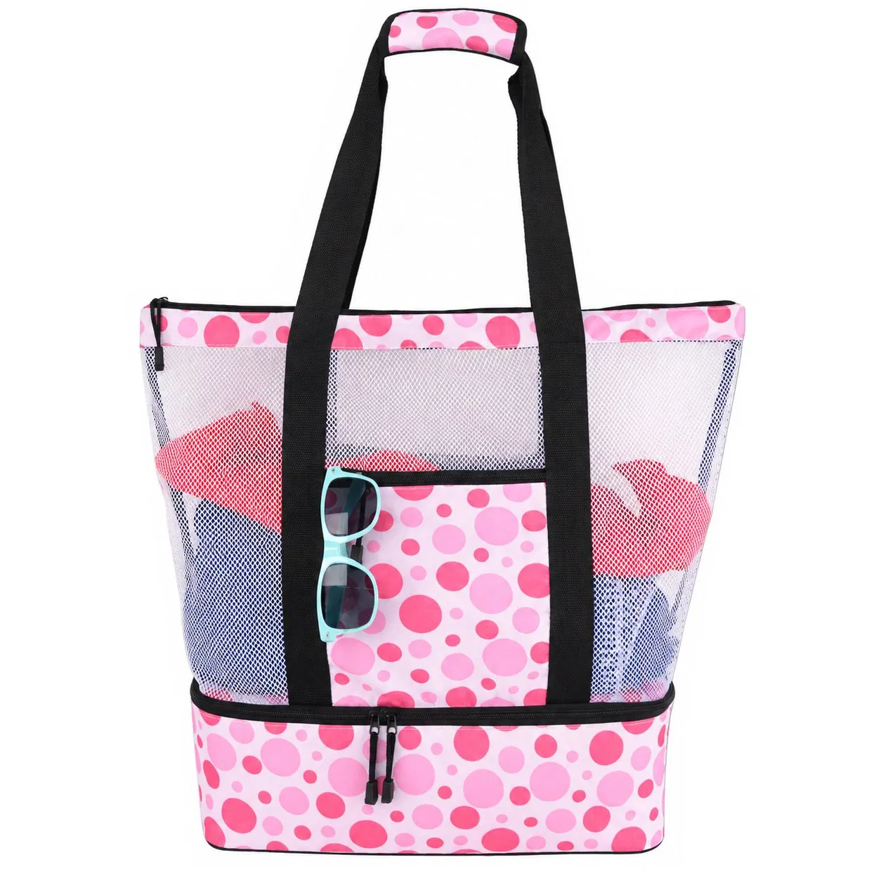 Large Mesh Beach Tote Bag with Cooler Compartment and Zipper