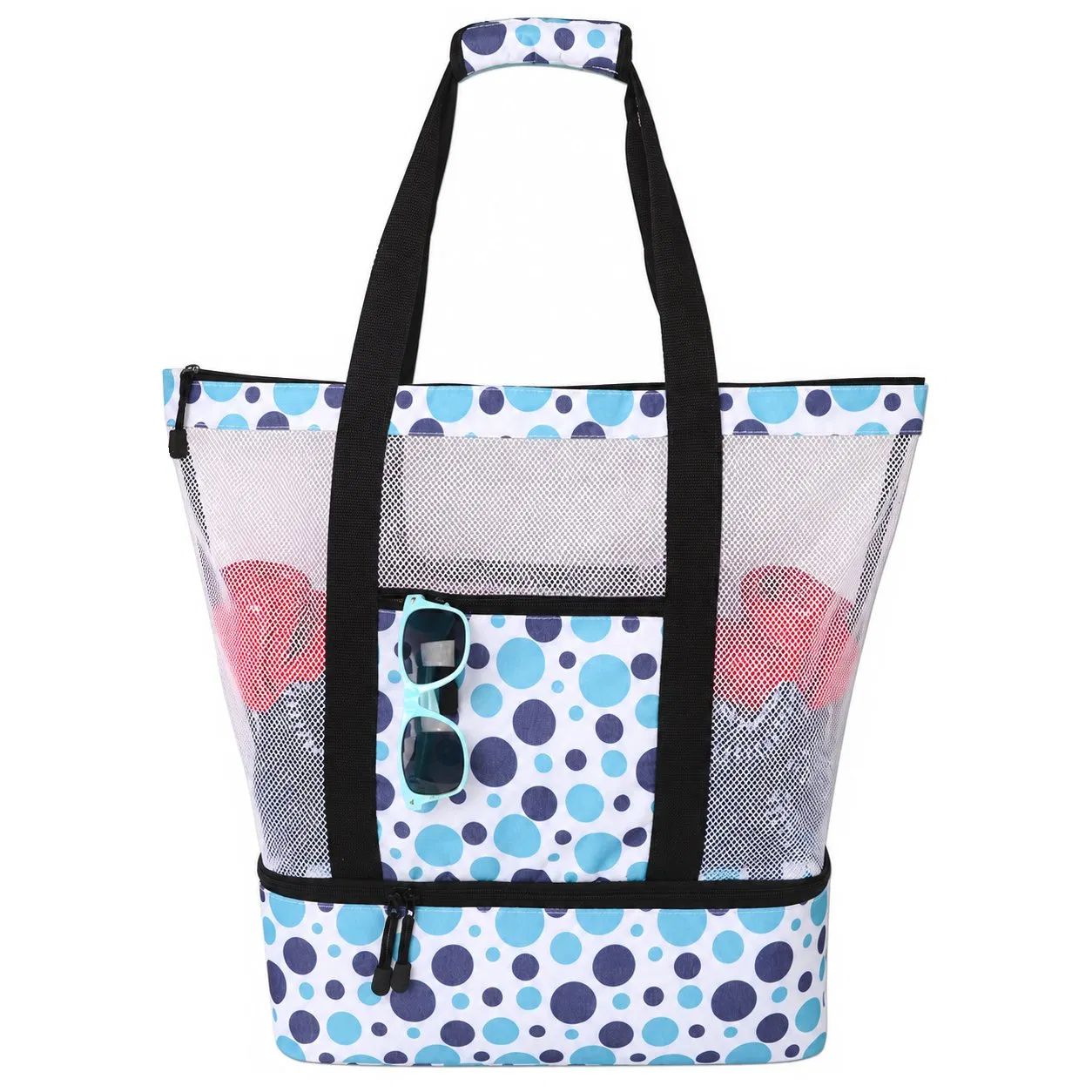 Large Mesh Beach Tote Bag with Cooler Compartment and Zipper