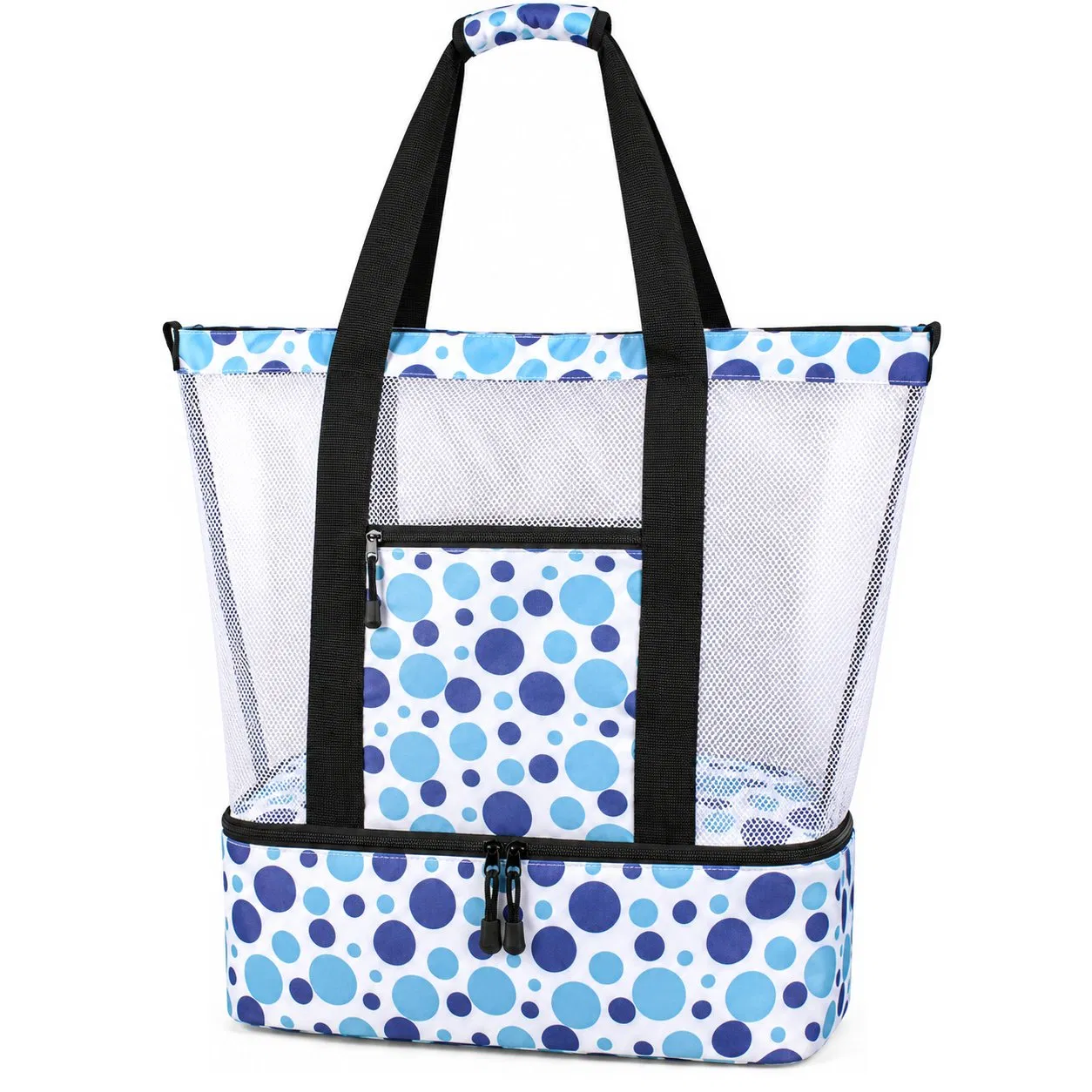 Large Mesh Beach Tote Bag with Cooler Compartment and Zipper