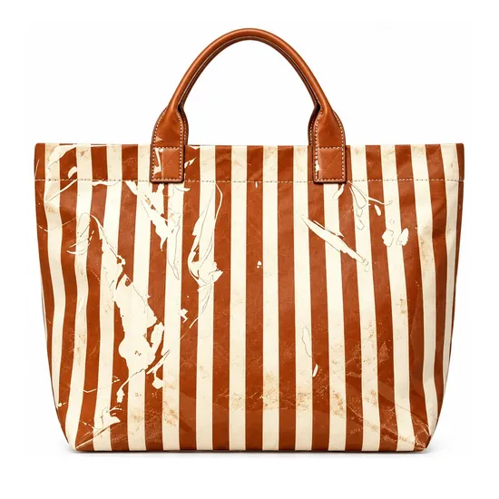Custom Large Striped Beach Tote Bag with Zipper Closure for Women