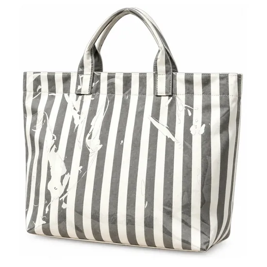 Custom Large Striped Beach Tote Bag with Zipper Closure for Women