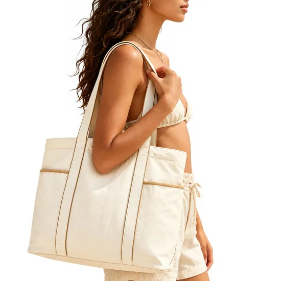 Custom Large Nylon Daily Tote Bag with Pockets for Work Travel and Shopping