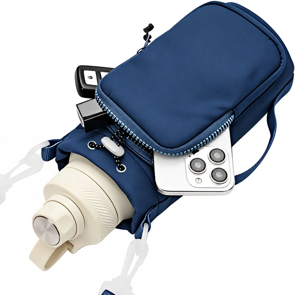 Insulated Water Bottle Carrier Bag with Phone Pocket and Adjustable Shoulder Strap for Hiking