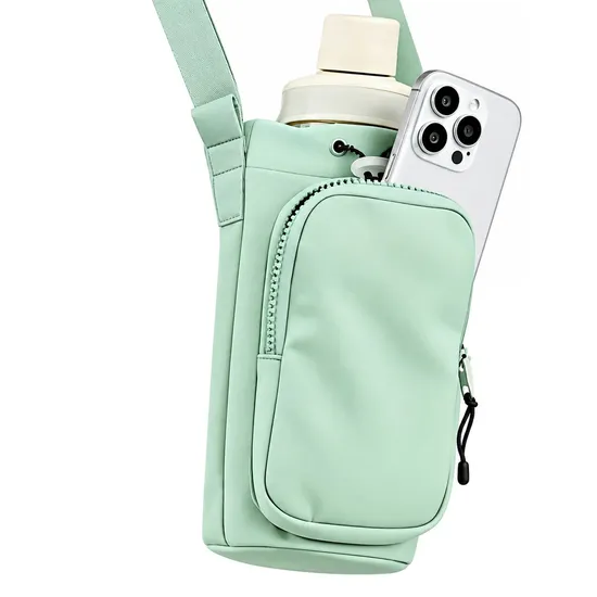 Insulated Water Bottle Carrier Bag with Phone Pocket and Adjustable Shoulder Strap for Hiking