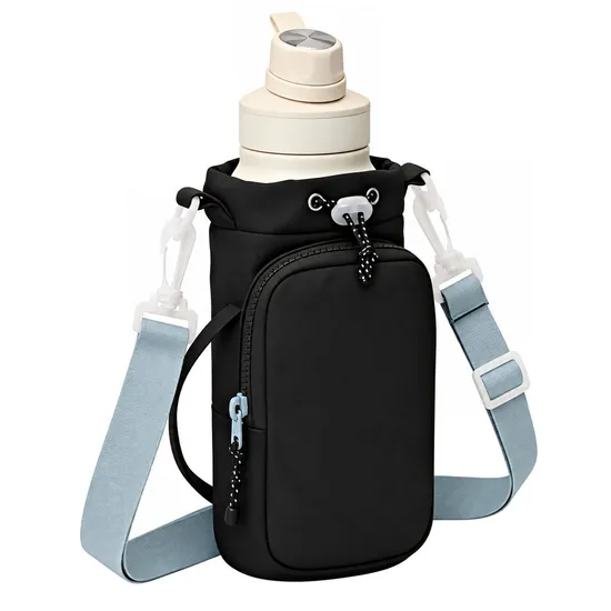 Insulated Water Bottle Carrier Bag with Phone Pocket and Adjustable Shoulder Strap for Hiking