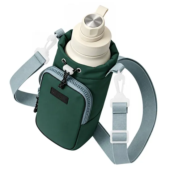 Insulated Water Bottle Carrier Bag with Phone Pocket and Adjustable Shoulder Strap for Hiking