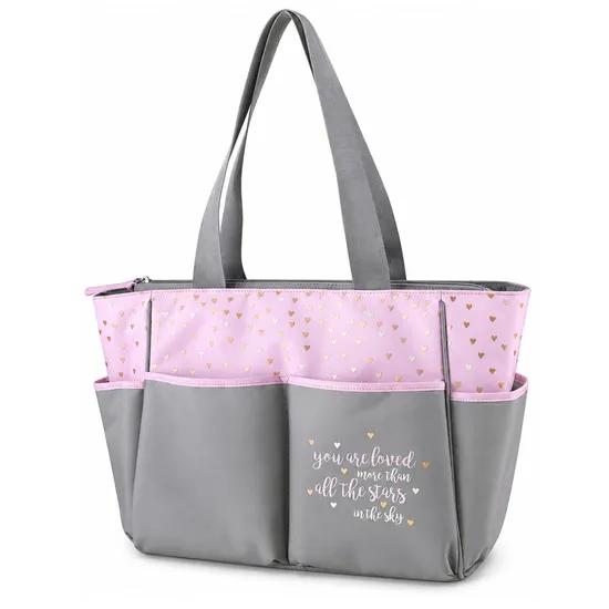 Custom Cartoon Five Piece Diaper Tote Bag Set with Changing Pad and Insulated Bottle Holder