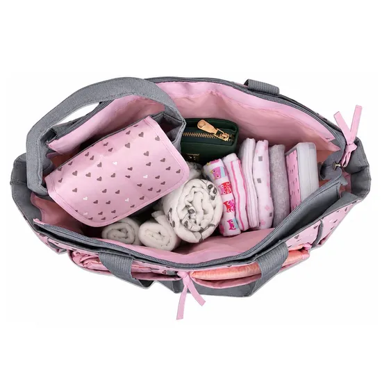 Custom Cartoon Five Piece Diaper Tote Bag Set with Changing Pad and Insulated Bottle Holder