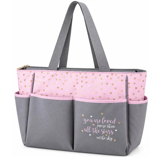 Custom Cartoon Five Piece Diaper Tote Bag Set with Changing Pad and Insulated Bottle Holder